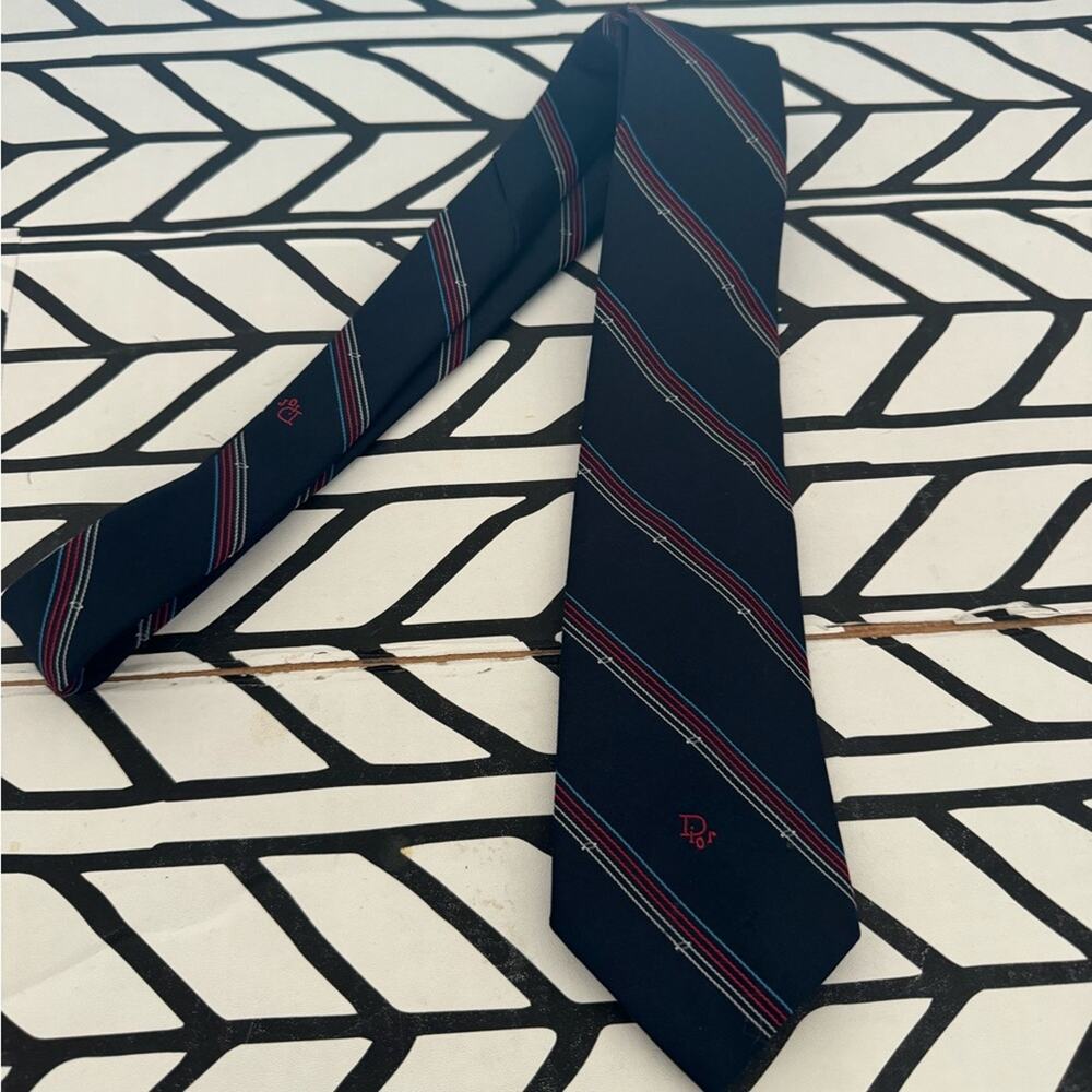 Christian Dior navy simple stripe neck tie
